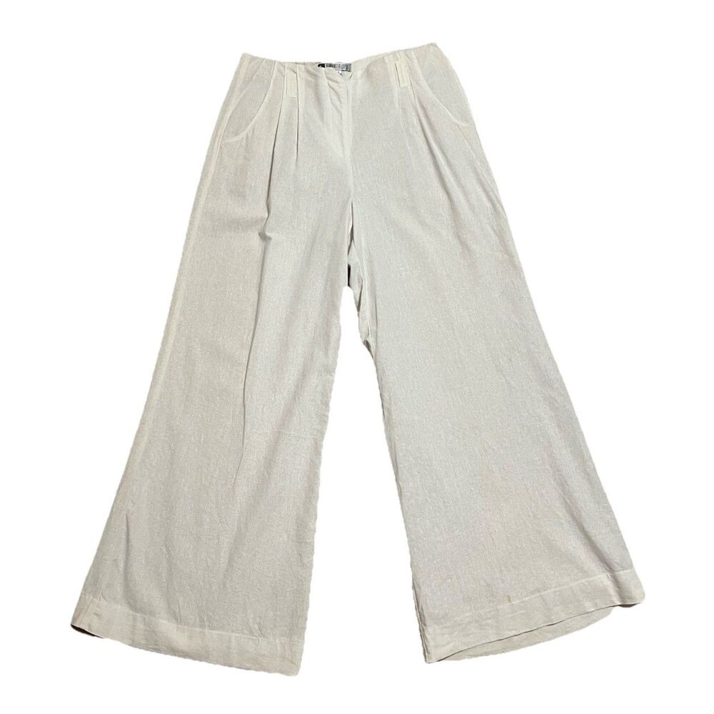 Jennifer Lopez Extra Wide Leg Cream Linen Pants Pleated Lined Y2K Fashion Sz 8